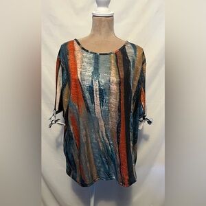 Women’s 3X Striped Multicolor Top with Peekaboo Sleeves